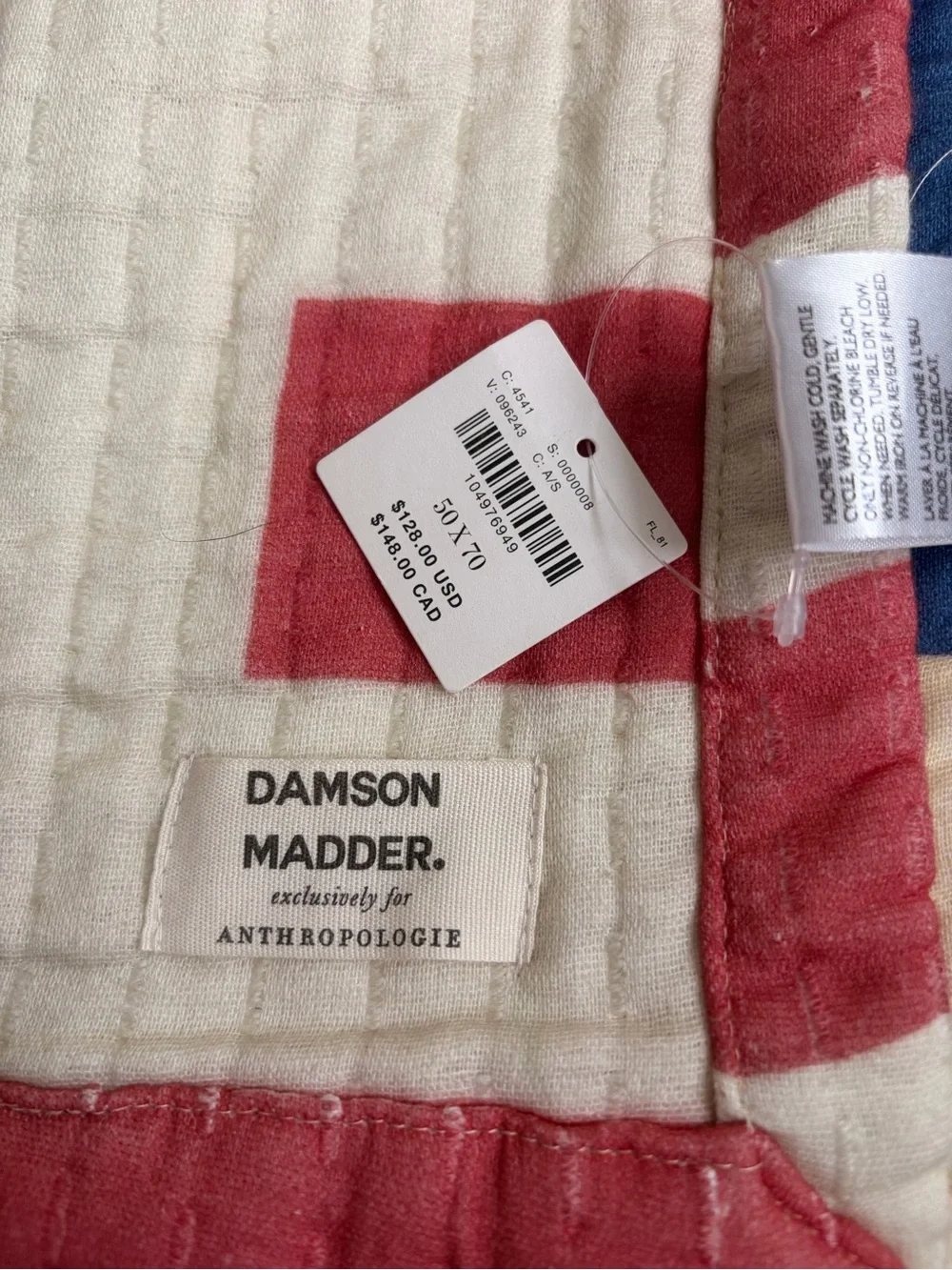 NWT Anthropologie Damson Madder Organic Cotton Striped Throw Blanket